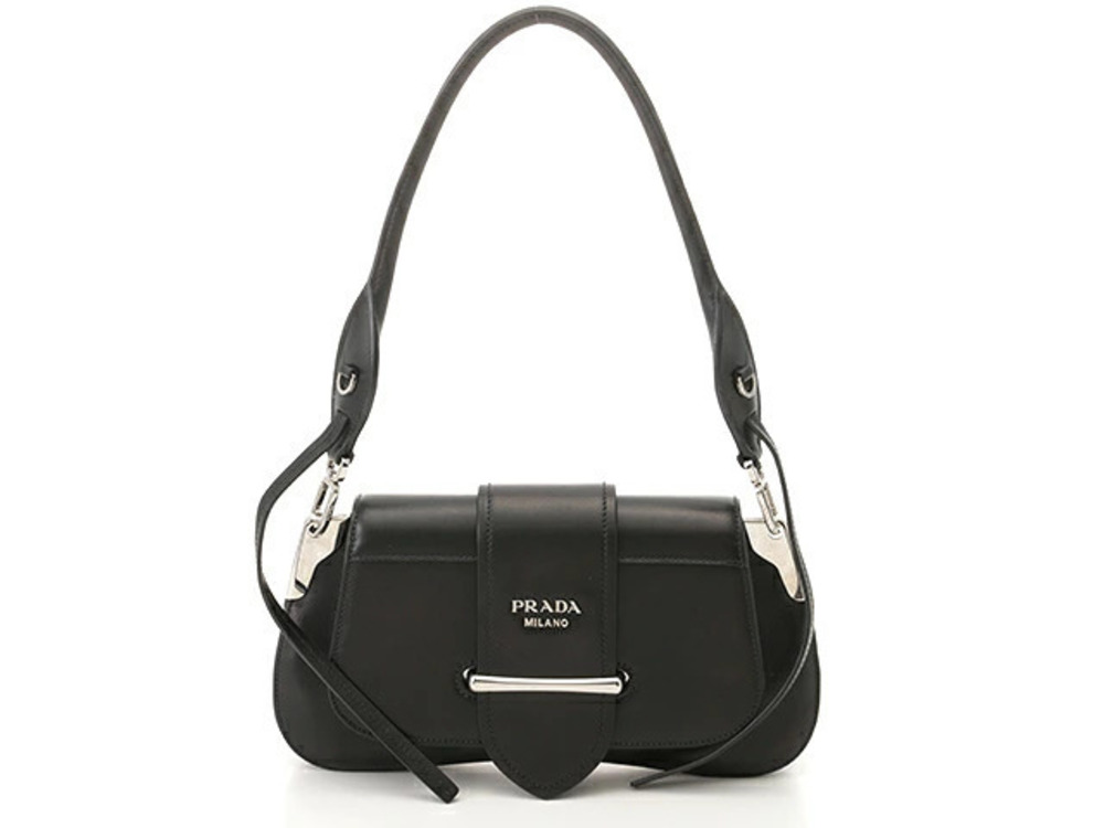 Prada Bag Shoulder Calfskin Black Silver